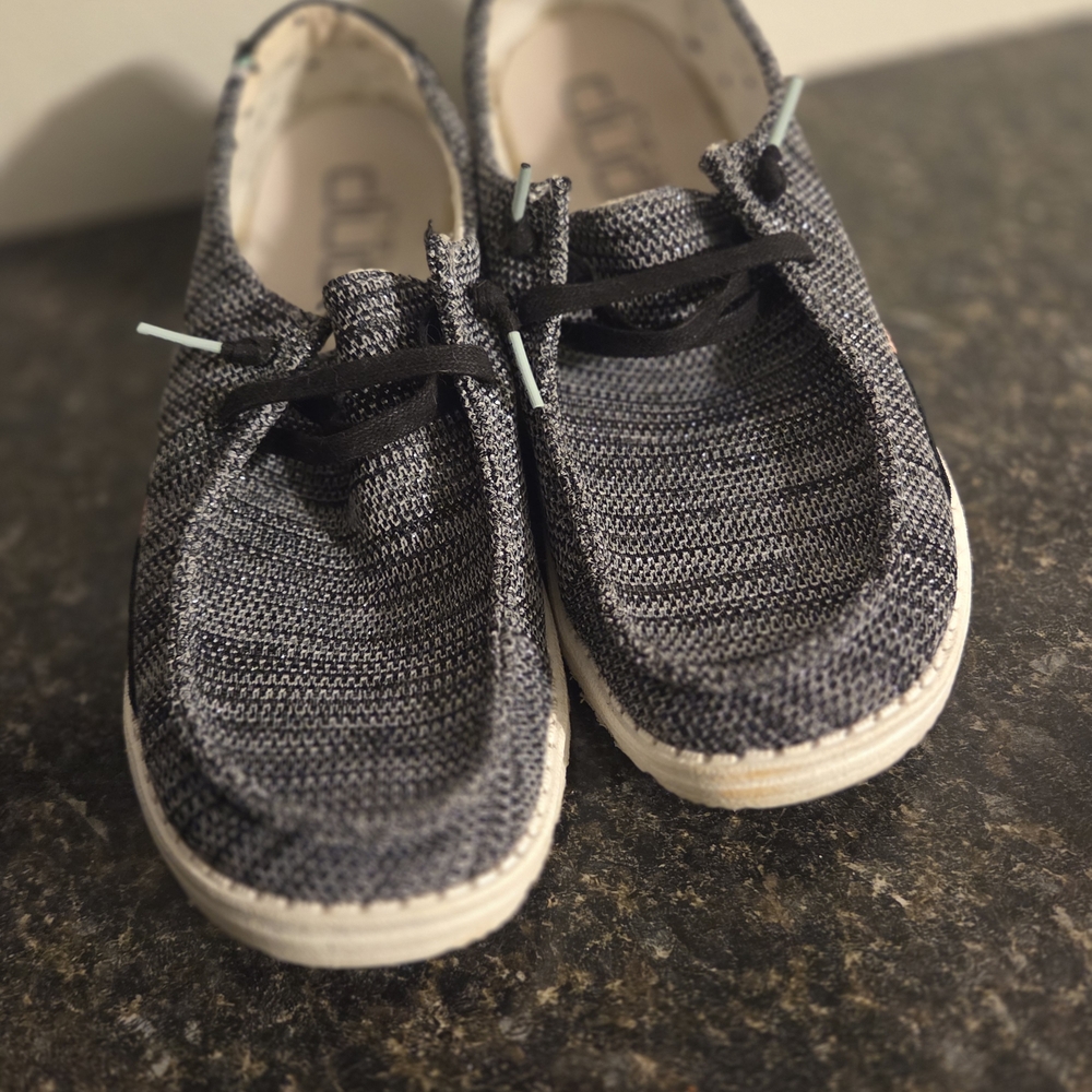 Hey Hey Dude Women Black and Grey Sneakers Silver In Shoes Zoom In Worn Once - Picture 2 of 5